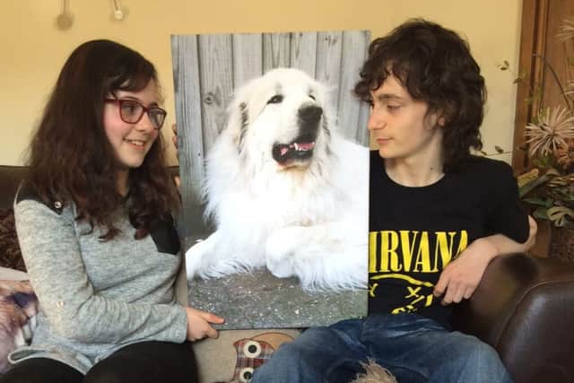 Kate and Owen Tasker with a picture of Monty. ANL-161005-092303001