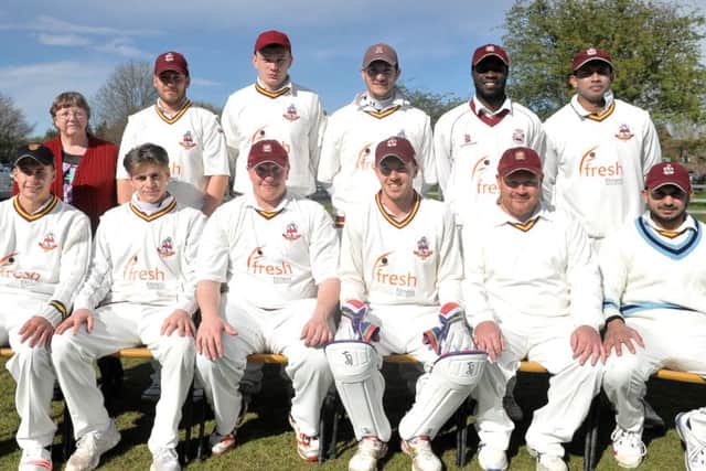 Skegness Cricket Club pictured at Mulsanne Park, Nettleham, where they suffered a five-wicket defeat against the ECB League newcomers. From the left, back row: Linda Cuthbert (scorer); Mark Chamberlain, Jamie Epton, Alistair Ainsworth, Ray Jordan, Pradeep Chanditha. Front row: Dylan Labuschagne, Cole Nelson, Tom Cuthbert, Sean Chamberlain, Richie Hewitt, Umar Farooq.