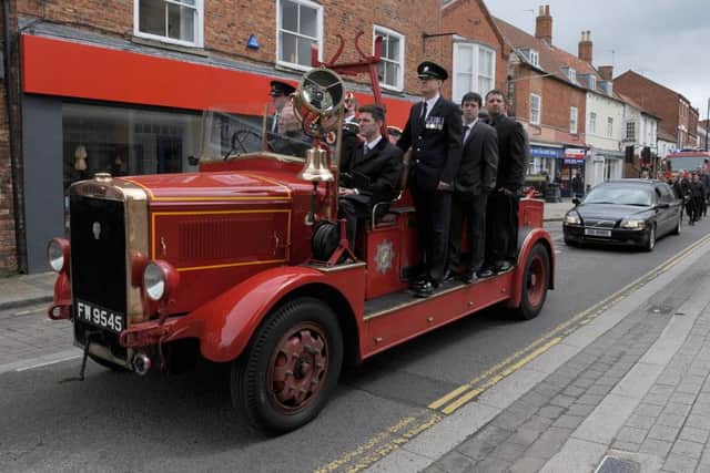 Former Sleaford fireman, Bill Ullyatt's funeral, saw him conveyed on board an old fire engine and receive a guard of honour by Sleaford firefighters. EMN-160305-114307001