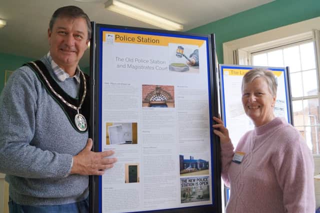 Mayor John Matthews and Hazel Barnard from Rase Heritage Society at the exhibition in the Old Police Station EMN-160505-131940001