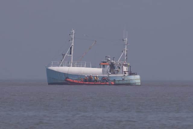 Mablethorpe RNLI tow a fishing vessel that got trapped on the sandbank back out to see.