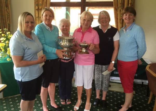 Pictured, from left, are Sue Archer, new champion Helen Hewlett, Helen Grinham, Lady Captain Market Rasen, Tilly Lawrence, Ann Todd and Liz Wride.