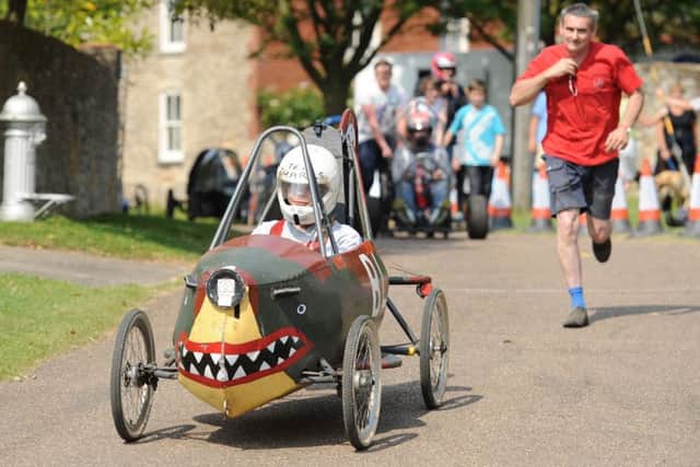 Team Sharks' cart from Bucknall, near Woodhall Spa. Rhys Redpath being pushed off at the start. Photo: MSSP-210614-5 EMN-160515-160852001