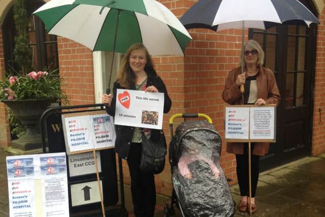 Protesters outside the Petwood Hotel in Woodhall Spa.