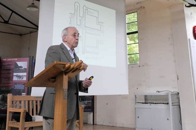Metheringham Airfield visitors centre holding an event celebrating 75 years of the jet engine. Ian Whittle (son of Frank Whittle) giving a talk at the event. EMN-160516-094734001