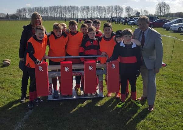 Sleaford RFC U12 team with the Mayor of Sleaford (chairman of the panel) Coun Titmus and Anne Marie Shepherd, also a member of the Sleaford REP panel.
