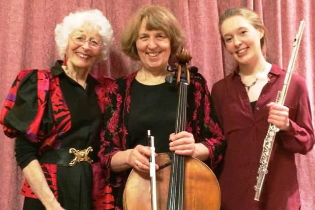 The Montagnana Trio are Kate Elmitt (pianist), Catherine Wilmers (cellist) and Emma Halnan (flautist) who were May's guest musicians in The Windmill Studio Concert series.