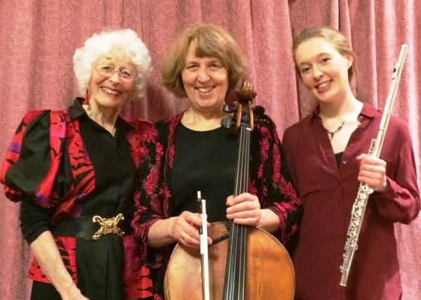 The Montagnana Trio are Kate Elmitt (pianist), Catherine Wilmers (cellist) and Emma Halnan (flautist) who were May's guest musicians in The Windmill Studio Concert series.