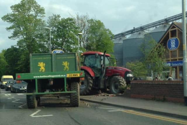 The scene of the collision where a tractor went into a wall outside Co-op, in Skirbeck Road, Boston. Photo: The Boston Bible