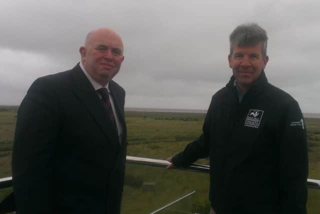 Coun Colin Davie, executive member for Economic Development at Lincolnshire County Council (left) with Paul Learoyd, chief executive of the Lincolnshire Wildlife Trust at the new visitor centre at Gibraltar Point in Skegness, ANL-160525-125324001