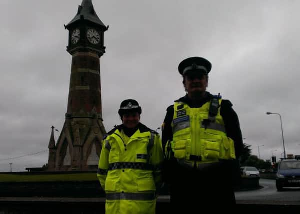 PCSO Michelle Collins and PCSO Dave Bunker on patrol in Skegness. ANL-160527-125604001