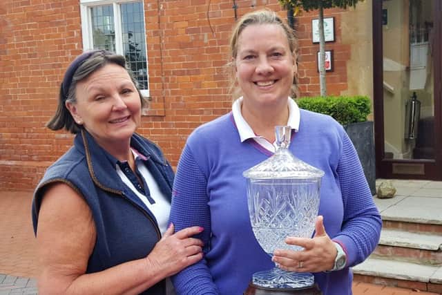 Lady Captain Penny Buckley (left) and Shelley Storr winner Tracey Stobart EMN-160523-093549002