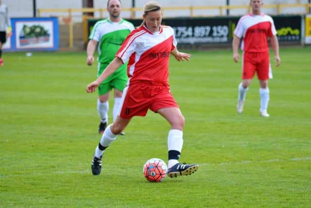 Chantilly Milverton in action at the Greg Mustill Charity Football Match for Papworth Hospital, held at Boston United FC. Photo by Adam Waterfall.