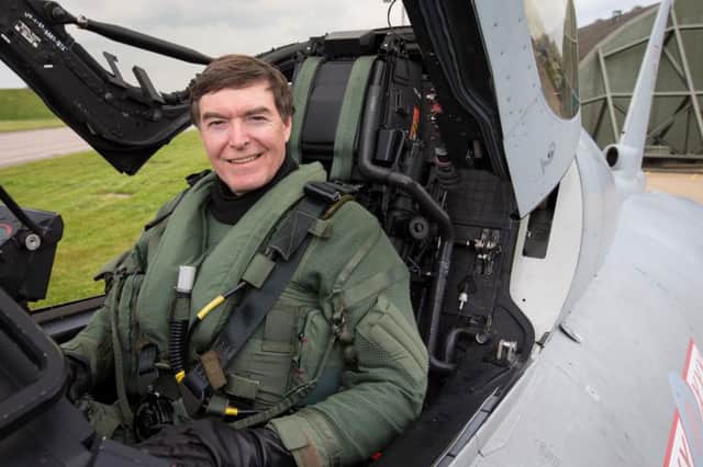 Phillip Dunne MP seated in a Typhoon aircraft at RAF Coningsby, prior to a training flight on Thursday (May 19).