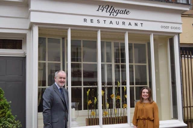 Restaurant owner Andrew Leonard with Verity Findlay outside 14 Upgate, Louth.