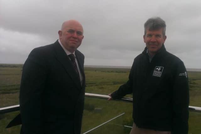 Coun Colin Davie, executive member for Economic Development at Lincolnshire County Council (left) with Paul Learoyd, chief executive of the Lincolnshire Wildlife Trust at the new visitor centre at Gibraltar Point in Skegness, ANL-160525-125324001
