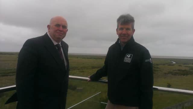 Coun Colin Davie, executive member for Economic Development at Lincolnshire County Council (left) with Paul Learoyd, chief executive of the Lincolnshire Wildlife Trust at the new visitor centre at Gibraltar Point in Skegness, ANL-160525-125324001