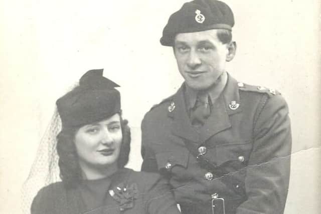 Stan Perry on his wedding day to Anna-Lise in 1944 EMN-160526-132216001