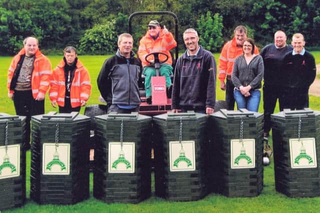 From left - David Winn, Neil Chester, Andy Hawson (staff), David Overton, Simon Lidgard (head greenkeeper), Lynsey Gowshall (staff), Dale Baldwin, greenkeepers Fred White and Neil Pridgeon EMN-160206-091323002
