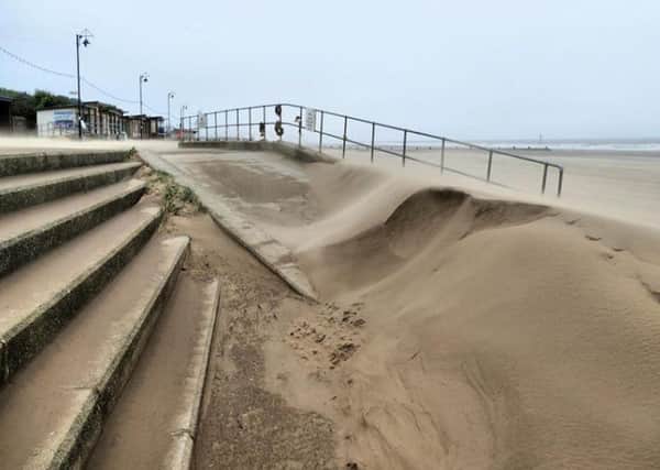 High winds in Mablethorpe has been causing havoc this week, even resulting in the closure of some promenade-based businesses. Photo: Mablethorpe Photo Album.