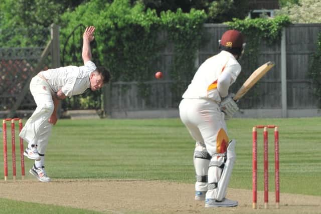 Sleaford first XV's Oliver Smith bowls at Lindum. Photo: Nigel West