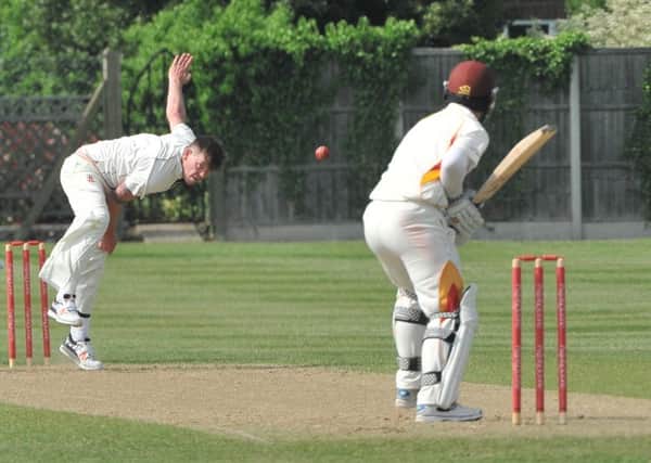 Sleaford first XV's Oliver Smith bowls at Lindum. Photo: Nigel West