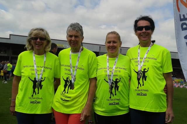 Mablethorpes contingent at the North Lincolnshire Half-Marathon, from left, Debbie Jinks, Vivienne Martin, Andrea Mettam, Roger Blake EMN-160906-090944002