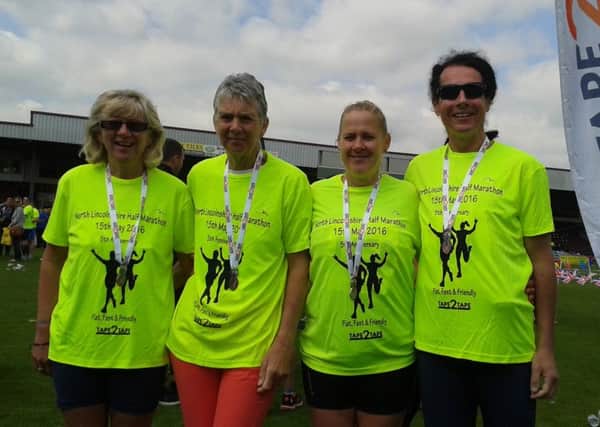 Mablethorpes contingent at the North Lincolnshire Half-Marathon, from left, Debbie Jinks, Vivienne Martin, Andrea Mettam, Roger Blake EMN-160906-090944002