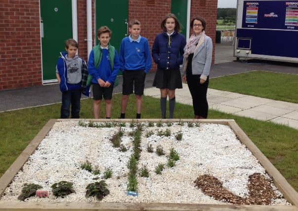 Tealby School pupils with their flower bed display EMN-160621-094354001