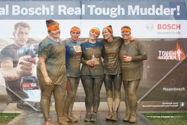 Elisha, Emma, Becky, Simone and Gail after Tough Mudder.