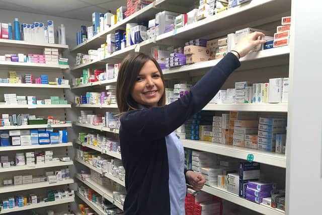 Lauren Taylor at the pharmacy.
