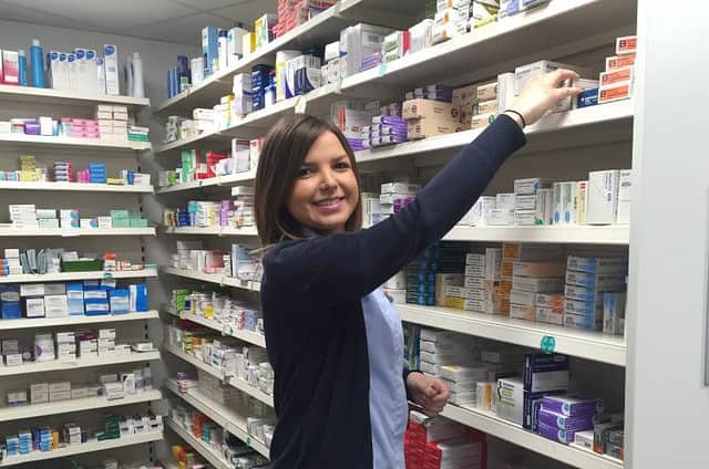 Lauren Taylor at the pharmacy.
