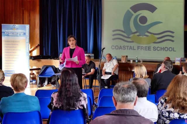 A public meeting to discuss the Coastal Free School was chaired by MP Victoria Atkins back in May.