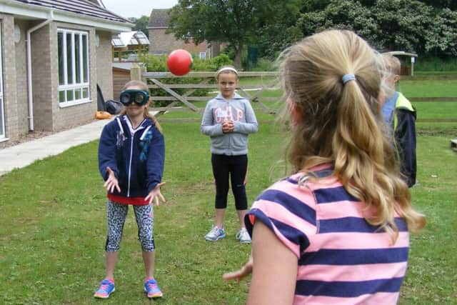 Pupils goggle up to see how its feels to be viually impaired. EMN-160623-105623001