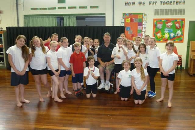 Paralympian Michael Mansell teaches Boccia to Chestnut Street pupils in Ruskington. EMN-160623-154259001