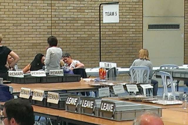 'Remain' and 'Leave' boxes waiting to be filled with ballot papers at the NK Sports Centre in North Hykeham. EMN-160624-022044001