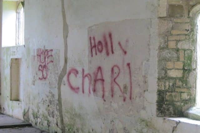 Graffiti at St Botolph's Church in Skidbrooke.