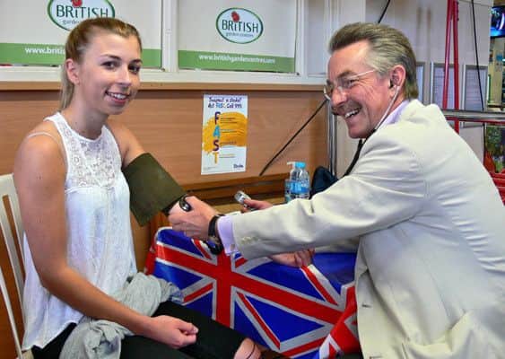 One of the many people who took up the offer of a free blood pressure check from Dr. Robert Jaggs-Fowler at the Brigg Rotary event in Brigg Garden Centre. EMN-160107-080943001