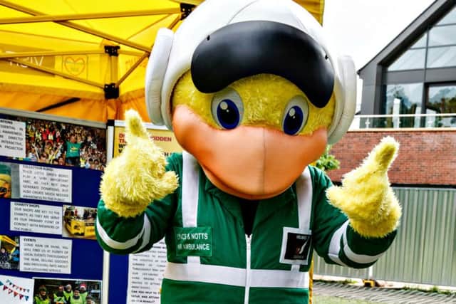 Ambucopter mascot Douglas Duck Jnr, the parameduck EMN-160407-082605001