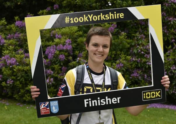 Alice Davies of Ruskington completes the 100k Yorkshire challenge for Blkind Veterans UK. EMN-160407-183224001