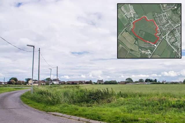 The site of the proposed caravan park. (Inset: Satellite image of the site).