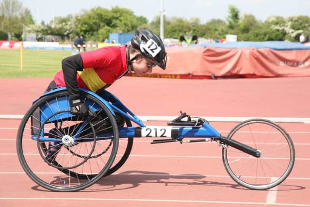 Wheelchair athlete Joel James on the track. EMN-160715-113445001