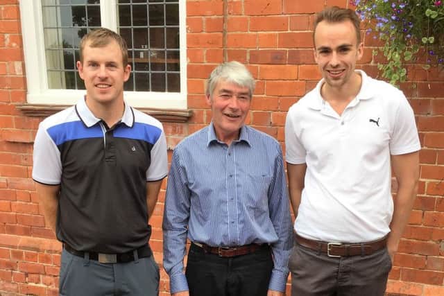 Kenwicks triumphant Bramley Trophy winners, Liam James (left)and Dan Mountain (right) with mens captain Graham Sykes EMN-160718-151543002