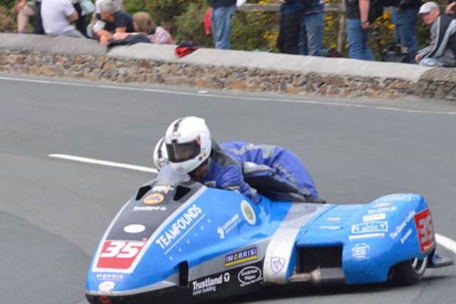 Jev Walsmley and Pete Founds in action at the TT EMN-160718-164829002