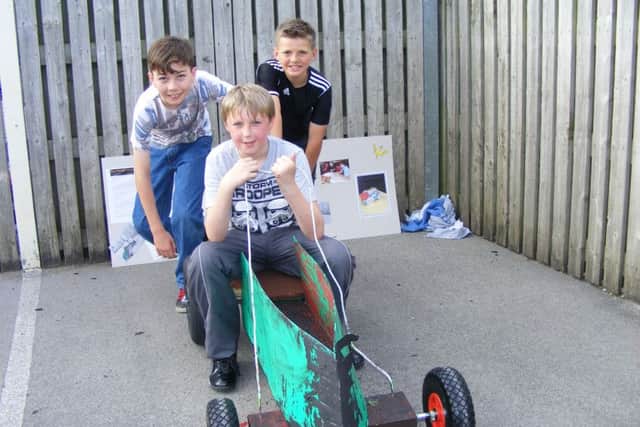 William Alvey School soapbox challenge - The Flaming Skulls team. EMN-160722-123027001
