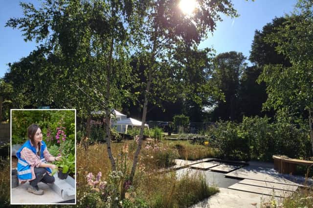 Caitlin McLaughlin (inset) and her award-winning garden.