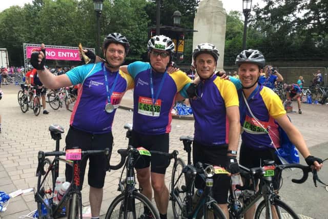 The Thomas Bell team at the finish -from left, Matt Dawson, Simon Sands, Andrew Major and Gavin Yule. EMN-160308-170253001