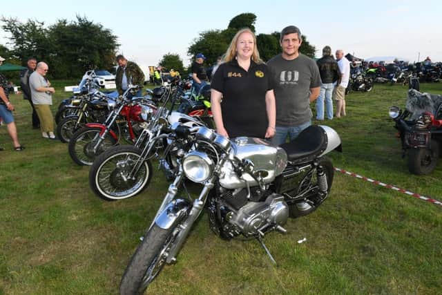 Wolds Bikers' charity event at Billinghay. Lisa Tooth - chairman of Wolds Bikers, Chris Malcolm - committee member. EMN-160729-152738001