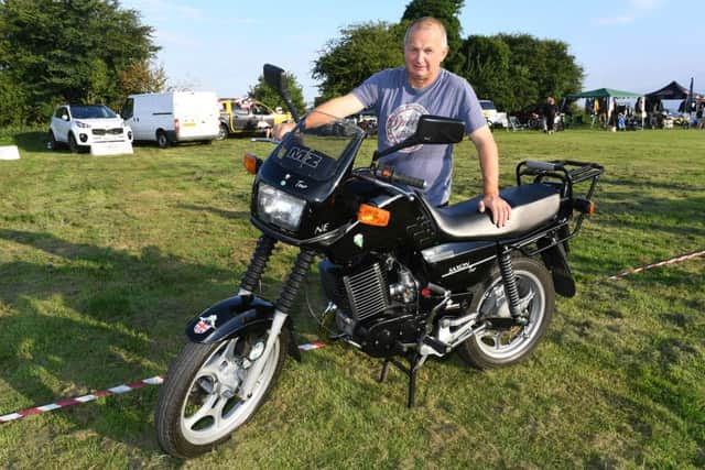 Wolds Bikers' charity event at Billinghay. John Baker with his 1975 MZ 301 Saxon Tour. EMN-160729-152928001