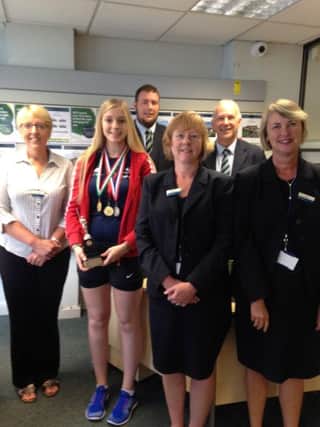 Rising athlete Amber Moss, pictured with staff members at The Nottingham in Louth.